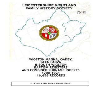 Wigston/Oadby/South Wigston area Baptism Registers.. CD 121
